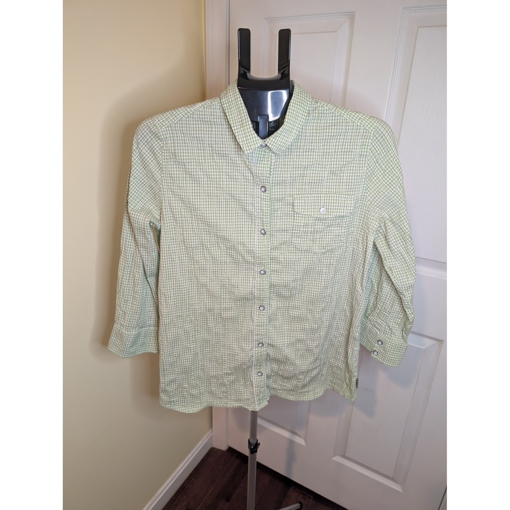 Woolrich Button Down Shirt Green Gingham Roll Tab Sleeve Stretch - Size L
